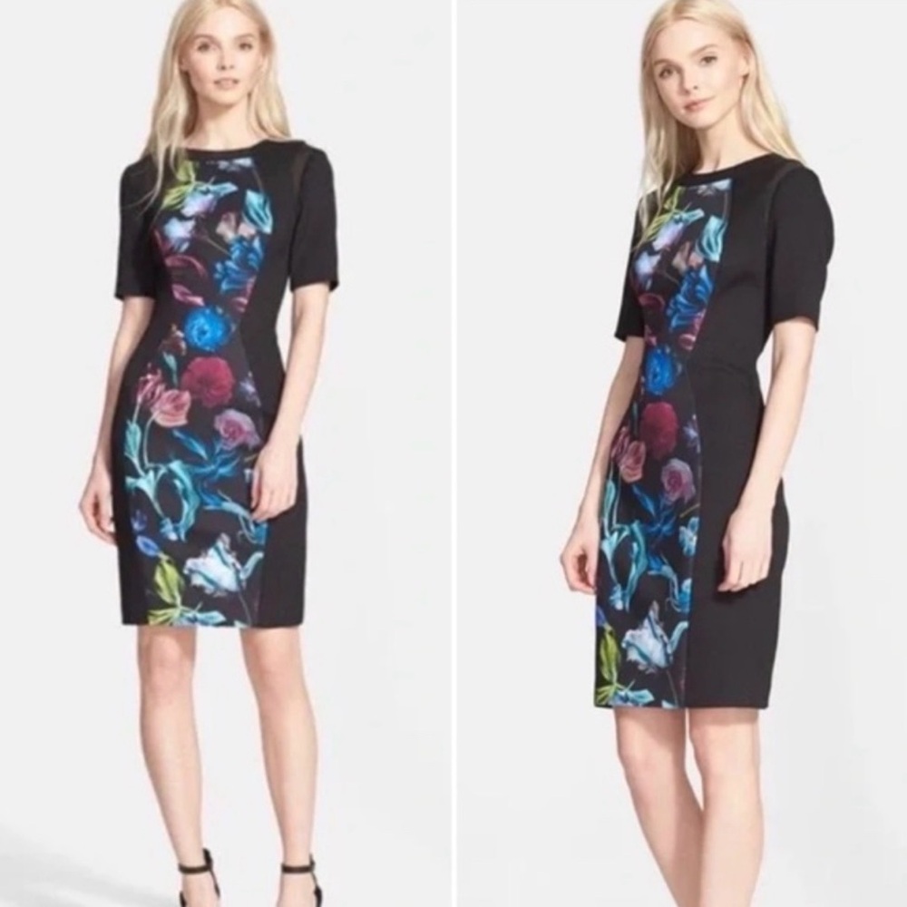 Ted Baker Midnight Bloom Abade Black Floral Tailored Fit Mini Dress 1 US 4